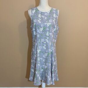 Loft Outlet Grey/ Green Floral Sleeveless Dress Size 12